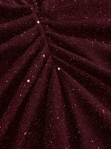 Eryvara Vestido negro ajustado de Body con diseño asimétrico, tirantes finos, espalda descubierta, volantes y abertura, con lentejuelas. Vestido largo burdeos maxi para mujer - Burdeos - Ver 6