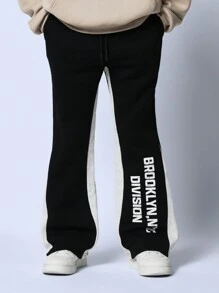 SUMWON Color Block Flared Sweatpants Wide Leg Pants Retro Training Pants Brooklyn Division Split Leg Workout Performance Track Bottoms Comfort Sports - Black - View 1