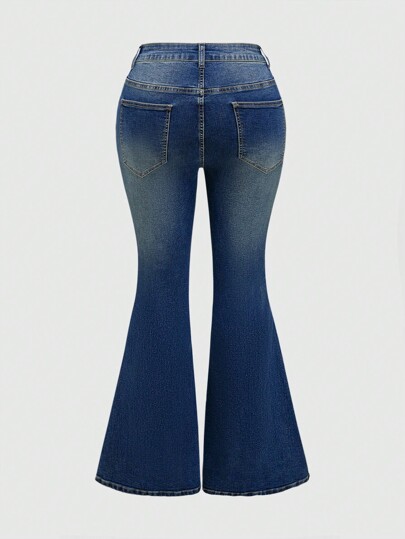 Grunge Punk Pantalones vaqueros de pierna acampanada con estiramiento alto y estampado en espiral, estilo grunge para tallas grandes