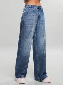 EURMUSE WOMEN STRAIGHT LOW WAIST JEANS - Medium Wash - View 6