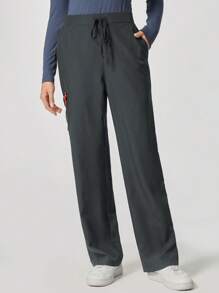 TaskEZ Women's Straight Loose Pocket Scrub Uniform Pants - Grey - View 5