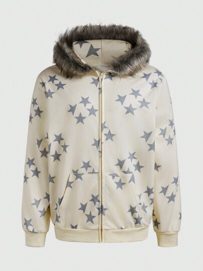 Street Life Sweat-shirt à capuche en polaire imprimé d'étoiles décontracté pour hommes, automne