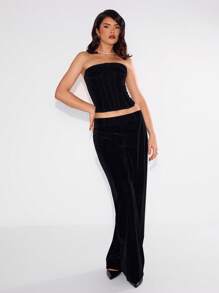 MUSERA Longline Velvet Panel Corset Top Vacation Spring Summer Casual Basic Holiday - Black - View 4