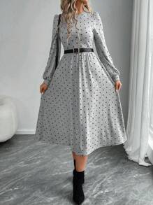 EMERY ROSE Women's Round Neck All-Over Print Casual Mid-Length Dress Long Sleeve Dress Dresses For Women Elegant