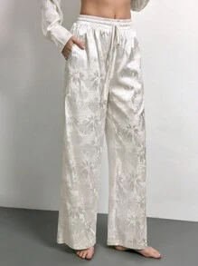 Maija Nuevo traje urbano de invierno, pantalones casuales largos de mujer con tela de jacquard floral de color albaricoque, adecuado para uso casual, fiesta de vacaciones, salida elegante moderna de lujo, día de San Valentín