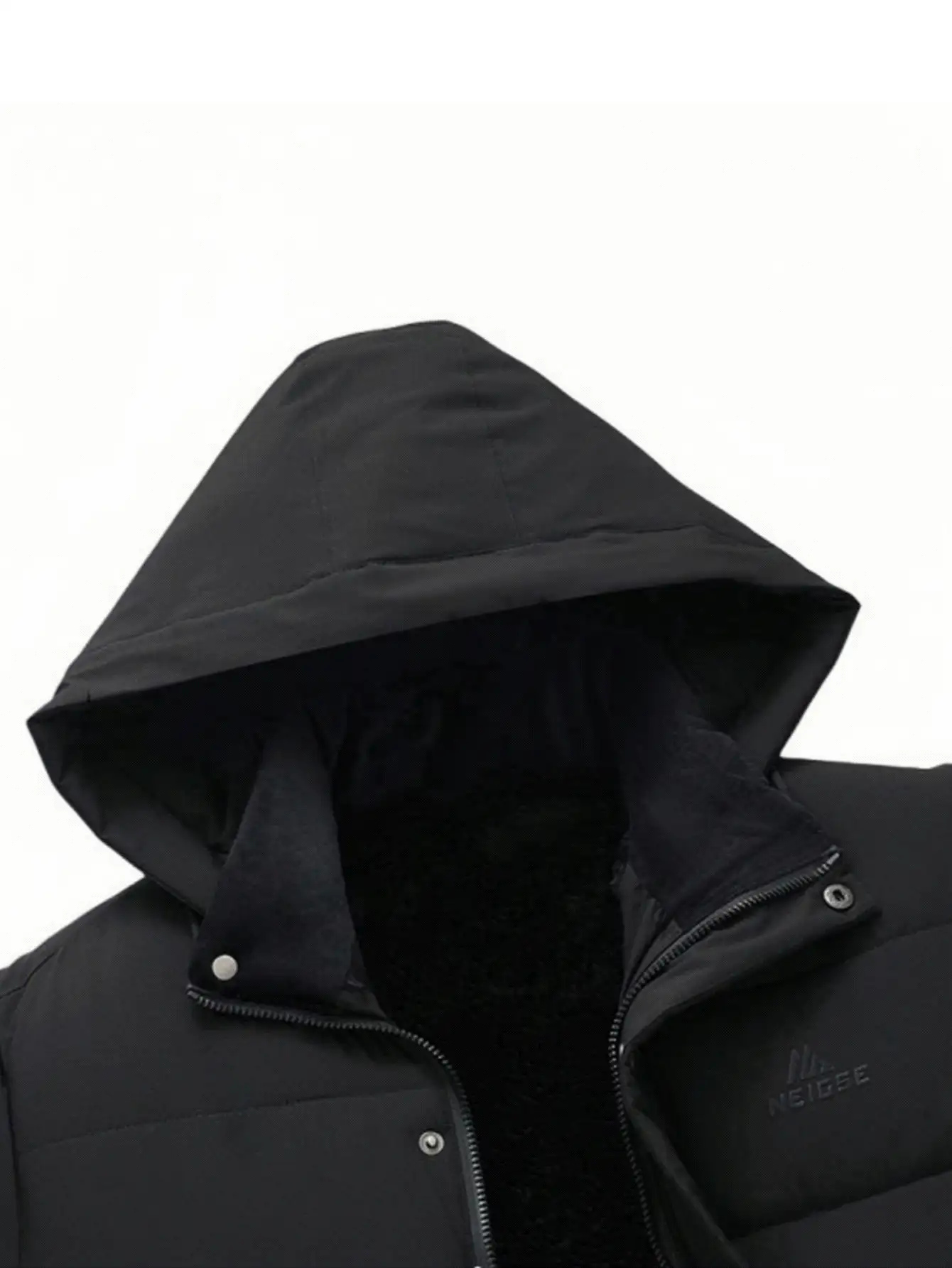 Manfinity Homme Men's Solid Color Front Zipper Long Sleeve Pocket Simple Hooded Winter Jacket - Black - View 4