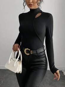 Chiquease Black Hollowed Out Tight Fitting Top Fall Cloth For Women - Black - View 6