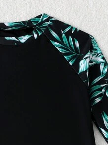 Young Girl Random Print Sporty Two-Piece Tankini Swimwear Set - Multicolor - View 3