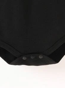 SHEIN Newborn Baby Boys Girls Black  Neck Short Sleeve Bodysuit, Casual Versatile Style Suitable For Spring, Autumn, Or Summer Daily Wear, Outdoor Activities