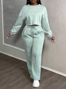 Slaydiva 女士两件套休闲街头风格宽松运动装，春夏 - 綠色 - 查看 4