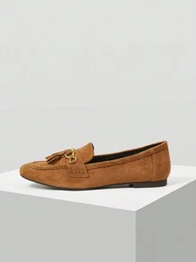 MOTF PREMIUM FRINGED SQUARE TOE FLAT SHOES, VALENTINES - Khaki - View 3