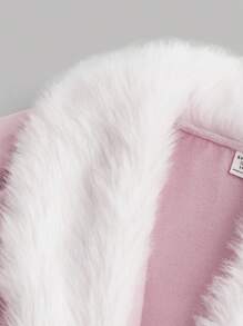 SHEIN Girlism Teen Girls' Black Fuzzy Patchwork Collar Waist Pocket Casual Everyday Fashion Versatile Mid-Length Coat