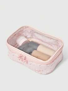 ROMWE Kawaii Cute Cartoon See-Through Combination Storage Bag, Square Portable Toiletry Pouch - Pink - View 2