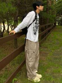 DAZY Men's Elastic Waist Drawstring Straight Leg Work Pants,Fall Clothes - Khaki - View 6