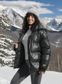 In My Nature Women Outdoor Sports Casual Urban Commute Super Warm Self-Heating Padded Coat, Shiny Black Winter Women Tops