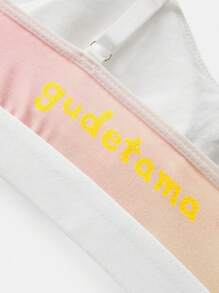 Gudetama X SHEIN Tween Girl Letter & Cartoon Print Sutien Ringer Ombre