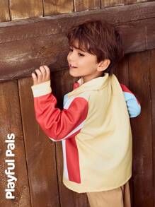 SHEIN 1 Pc Young Boys' Denim Jacket, Colorful Striped Contrast Stitching, Casual Basic, Cute/Retro Style Suitable For School And Outdoor, Spring