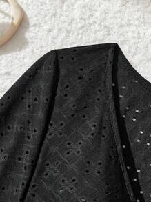 SHEIN MOD V 领喇叭袖前扣提花针织罩衫（黑色） - 黑色 - 查看 4