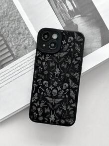 ROMWE Goth 骷髅和蝴蝶图案印花柔软手机壳，适用于 ，万圣节 - 彩色 - 查看 2