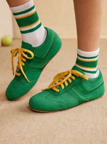 CUCCOO EASI 女士休闲撞色系带时尚运动鞋 - 綠色 - 查看 3