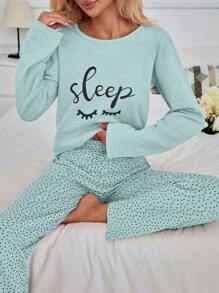 EURMUSE 100% Cotton 2Pcs Eye&Heart Printed PJ Set