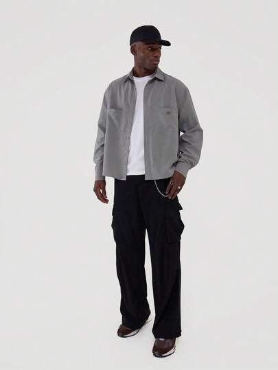 Musero 长袖宽松翻领纽扣双贴袋衬衫上衣 春夏必备