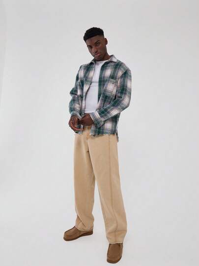 Musero All Over Checkered Print Shirt Button Through Long Sleeve Drop Shoulder Collared Flannel Top SPRING SUMMER