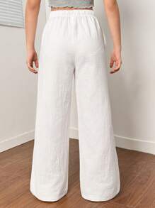 SHEIN 少女纯色宽松抽绳腰阔腿裤 - 白色 - 查看 2