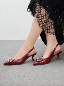 CUCCOO BIZCHIC Stilettos à boucle argentée à bout pointu sexy rouge pour les banquets et soirées de la Saint-Valentin - Rouge Casaque - Voir 2