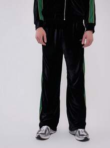 Musero Pantalones rectos de terciopelo con rayas de contraste