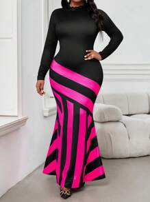 SHEIN Lady Vestidos elegantes de punto con cuello alto estilo sirena de talla grande para primavera, verano, otoño e invierno, atuendos de vacaciones para mujeres, ropa para el Día de San Valentín, atuendos de fiesta de Año Nuevo, vestidos de San Valentín, atuendos festivos para mujeres
