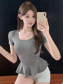 DAZY New Design Waist Cinched Cute Short Sleeve Women T-Shirt, Summer