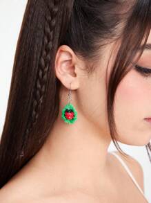 ROMWE 1 对 Kawaii Playful 3D 绿叶和瓢虫昆虫耳环