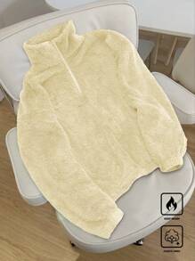 Aesthetic Post--Men's Plain Zip-Up Half-Placket Long Sleeve Fleece Casual Loose Sweatshirt, Autumn/Winter - Apricot - View 1