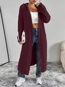 SHEIN Unity Fashion Versatile Solid Color Hooded Long Cardigan, Autumn/Winter - Red - View 6