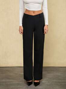 Forever 21 秋冬女士黑色直筒裤/V 型裤/低腰裤/修身裤/Y2K 服装/新年/夏季女装/商务休闲女装/度假/基本款/外出/优雅裤 - 黑色 - 查看 10