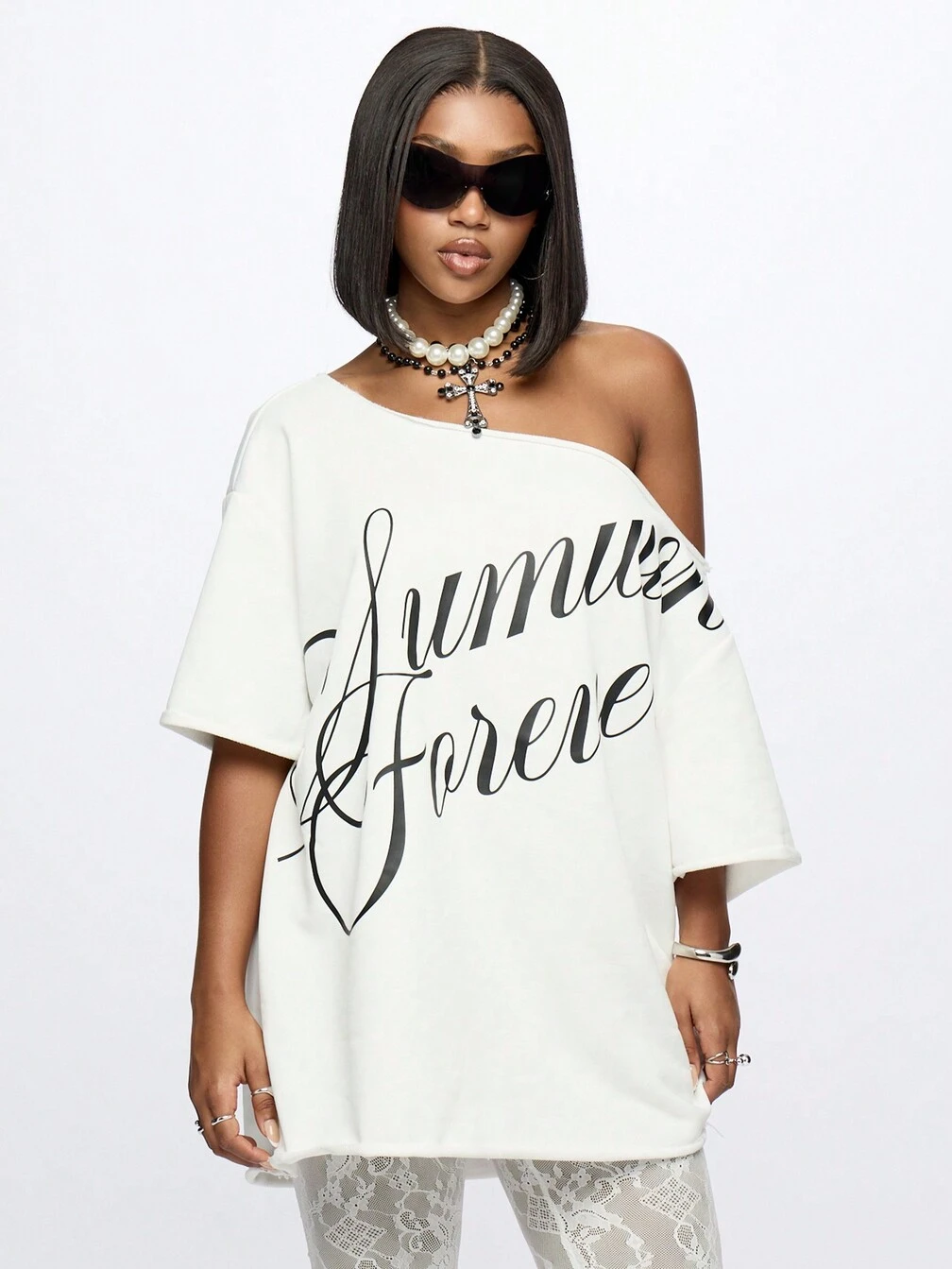 oversized graphic sweater dress SUMWON Summer Forever Oversized Off Shoulder Mini Sweater Dress Statement Graphic Print Holiday Beach Vacation Resort Wear Festival Casual Street