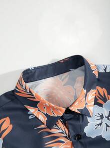 Manfinity RSRT Set casual de 2 piezas de camisa de manga corta y pantalones cortos con estampado de plantas tropicales para hombre, ideal para vacaciones