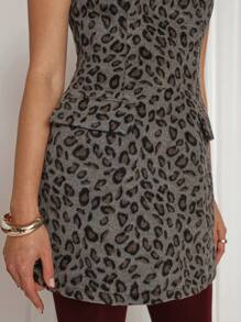 COSMINA Women's Fashionable Leopard Printed Sleeveless Mini Dress, Autumn - Brown - View 4