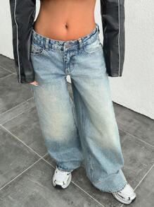 CasuGlow LOW RISE WIDELEG VINTAGE WASK Y2K JEAN - Dark Wash - View 3