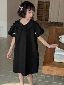 DAZY فستان كاجوال وأنيق للفتيات المراهقات بياقة بولو وأكمام قصيرة، لون سادة لليوم النتيجة