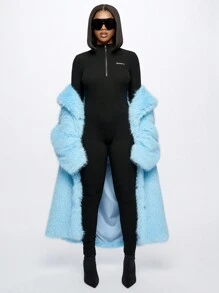 SUMWON WOMEN Long Sleeve Rib Full Length Unitard - Black - View 7