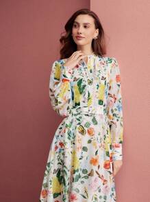 MOTF PREMIUM VESTIDO FLUIDO CON ESTAMPADO FLORAL, ATUENDO PARA EL DÍA DE SAN VALENTÍN, PRIMAVERA/VERANO - Multicolor - Ver 9