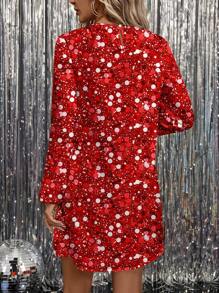 SHEIN LUNE Casual Minimalist Glitter Print Loose Round Neck Woman Dress