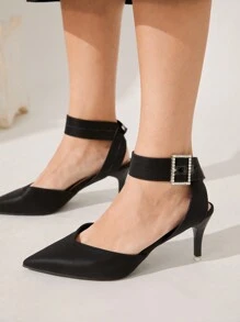 CUCCOO CHICEST 2024 New Spring Sexy Satin Black Thin Strap High Heels For New Year Holiday - Black - View 6