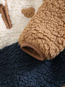 Cozy Pixies 2 件装男婴熊印花撞色保暖内衬圆领长袖运动衫和休闲长裤冬季服装套装