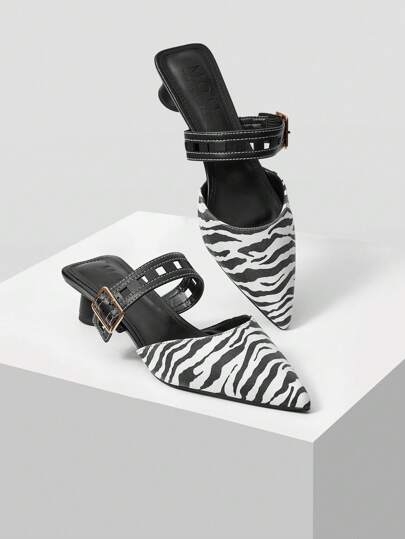 MOTF PREMIUM 斑马纹尖头双色优雅女士高跟鞋、春季鞋、春假复活节舞会高跟鞋