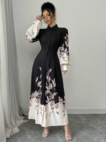 Elenzga Women's 2024 Full Pattern Print Long Dress Maxi Women Outfit