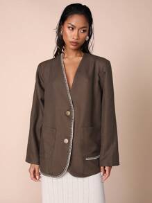 COSMINA Women Solid Color Blazer Jacket, Casual Minimalist Fashion For Everyday Wear - Mocha Brown - View 3