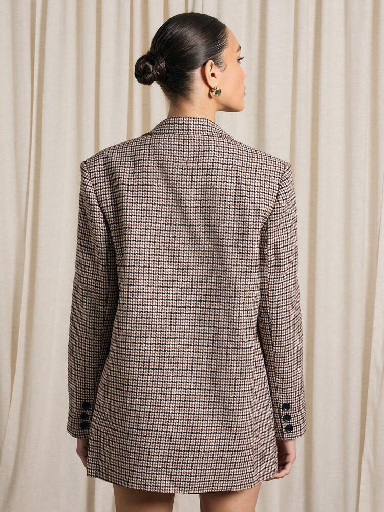 Double Breasted Houndstooth Long Sleeve Tailored Blazer